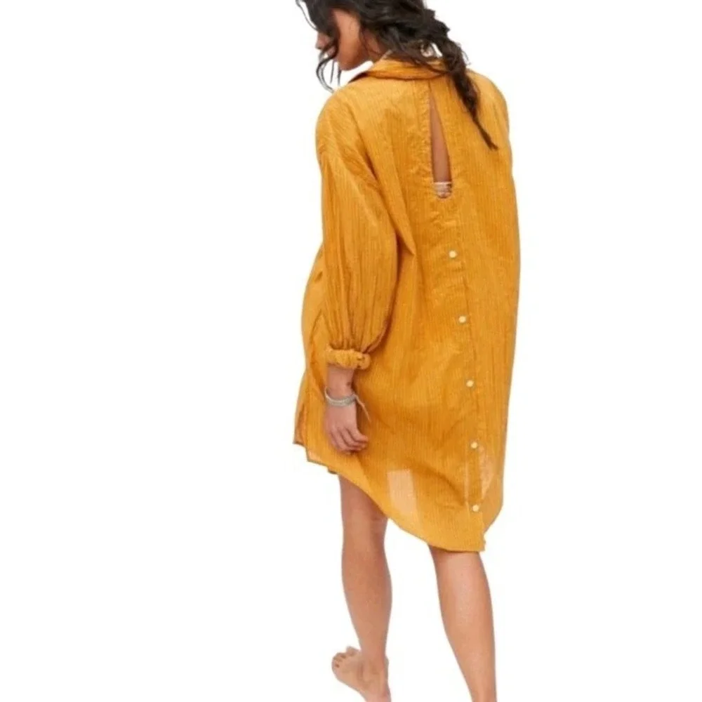Urban Outfitters Dress SZ L Kennedy Cover UP Sun‎ Cotton Tunic Shirt Yellow #435 - Picture 3 of 13